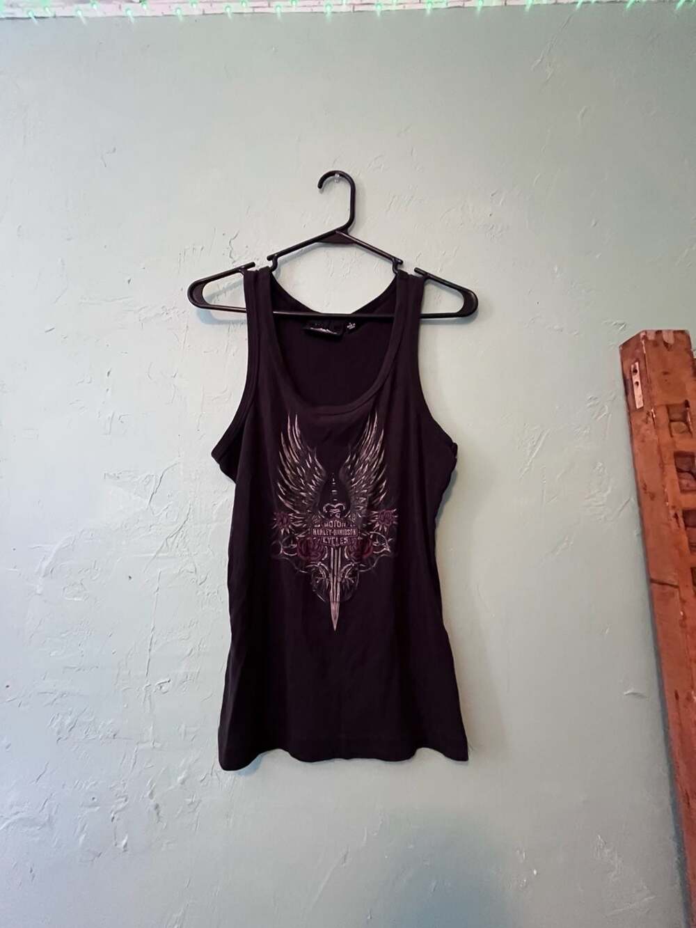 Harley-Davidson Black Ribbed Tank Top Size S Wings Graphic